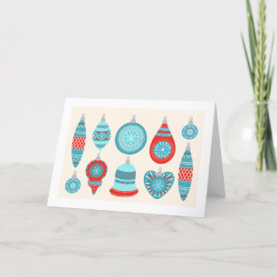 Blue and Red Swedish Ornaments Folded Holiday Card