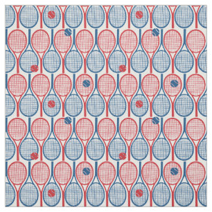 Blue and red tennis rackets pattern fabric