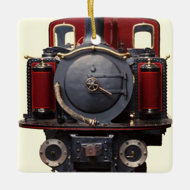 Blue And Red Train Ceramic Ornament (Front)