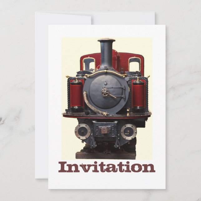 Blue And Red Train Invitation (Front)