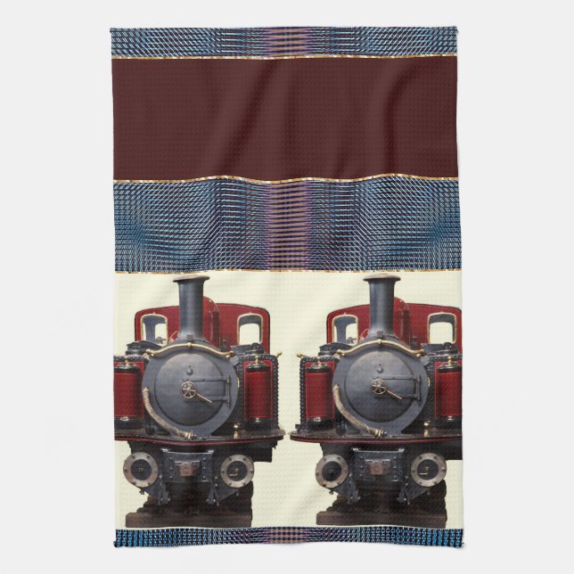 Blue And Red Train Tea Towel (Vertical)