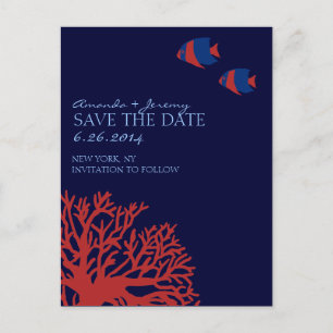 Blue and Red Tropical Fish  Save the Date Announcement Postcard