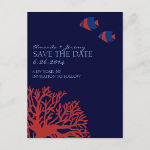 Blue and Red Tropical Fish  Save the Date Announcement Postcard