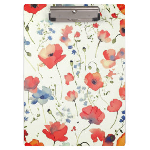 Blue and Red Watercolor Flowers Clipboard
