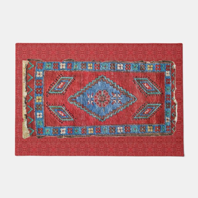Blue and Rose Antique Turkish Oriental Rug Design (Front)