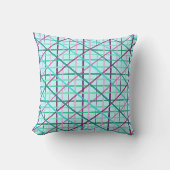 Blue and Rose Chequered Pattern Cushion (Front)