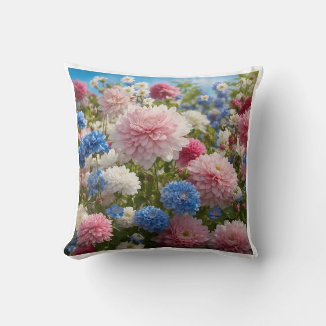 Blue and Rose Flower Cushion (Front)
