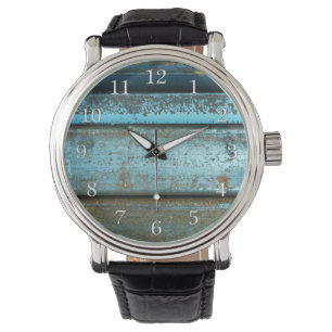 Blue and rust rugged weathered rusted metal watch
