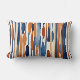 Blue and rusty orange abstract stripes lumbar cushion