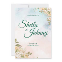 Blue and Salmon Pastel Elegance Wedding Invitation