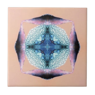 Blue and salmon square hearts ceramic tile