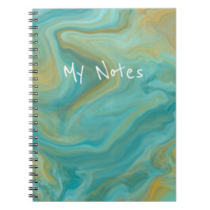 Blue and Sandy Brown Swirls Marble Art Notebook