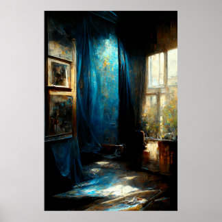 Blue and Sentimental Jazz Inspired Painting Poster