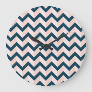 Blue and Shades of Pink Chevron Pattern Large Clock
