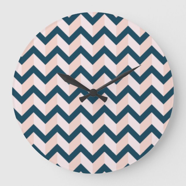 Blue and Shades of Pink Chevron Pattern Large Clock (Front)