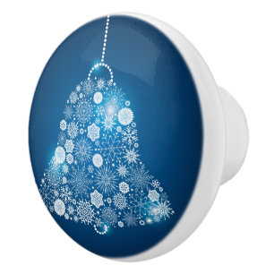 Blue and Shinning White Snowflakes Christmas Bell Ceramic Knob