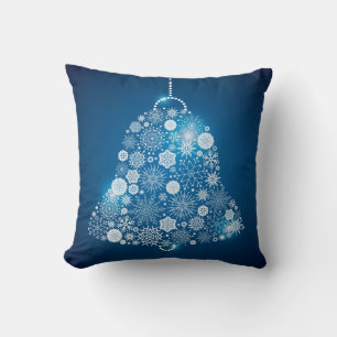 Blue and Shinning White Snowflakes Christmas Bell Cushion