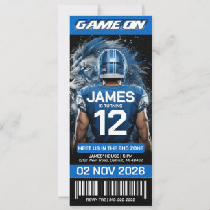 Blue and Silve Football Ticket Birthday Invitation