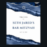 Blue and Silver Agate Border Bar Mitzvah Welcome  Poster<br><div class="desc">This modern design features a beautiful blue and silver agate border and your custom text. Use the template form to add your text. The advanced editing menus,  accessed by choosing "customise further",  will allow you to change the fonts,  colours and layout.</div>