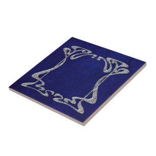 Blue and Silver Art Nouveau Style Ceramic Ceramic Tile