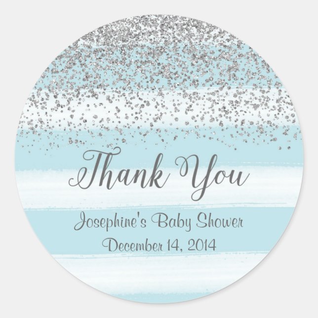 Blue and Silver Baby Shower Stickers (Front)