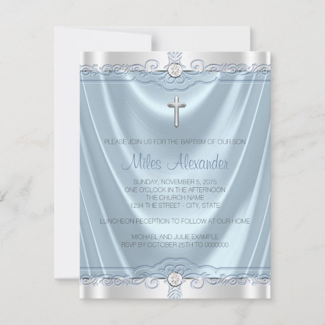 Blue and Silver Baptism Christening Invitation (Front)