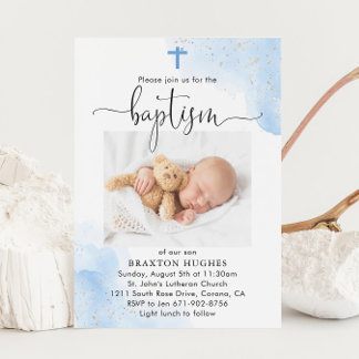 Blue and Silver Boy Baptism Dedication Invitation