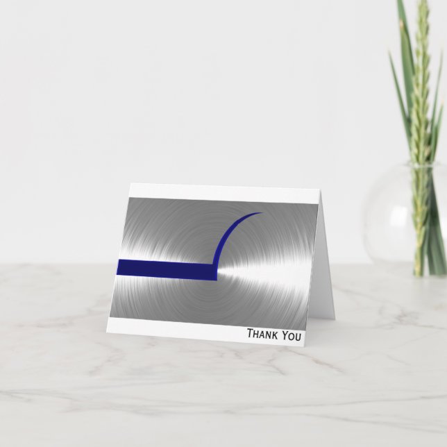 Blue and Silver Brushed Metal Thank You Card (Front)