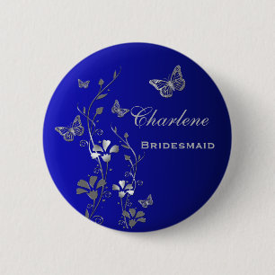 Blue and Silver Butterfly Floral Bridesmaid Pin