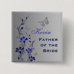 Blue and Silver Butterfly Floral Father Pin