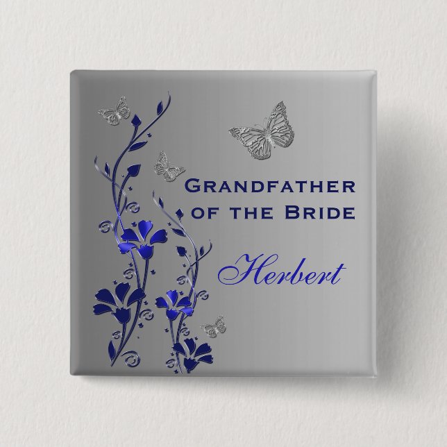Blue and Silver Butterfly Floral Grandfather Pin (Front)