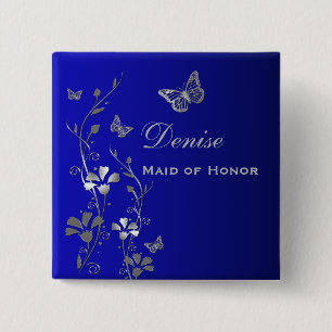 Blue and Silver Butterfly Floral MOH Pin