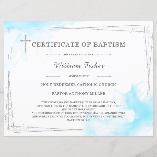  Blue and Silver Christening Certificate (Front)