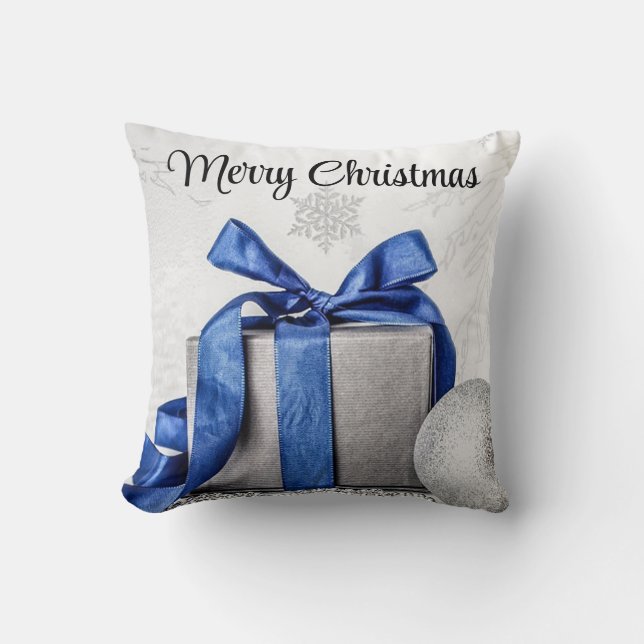 Blue and Silver Christmas Presents Cushion (Front)