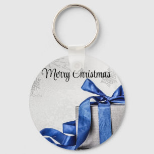 Blue and Silver Christmas Presents Key Ring