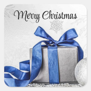 Blue and Silver Christmas Presents Square Sticker