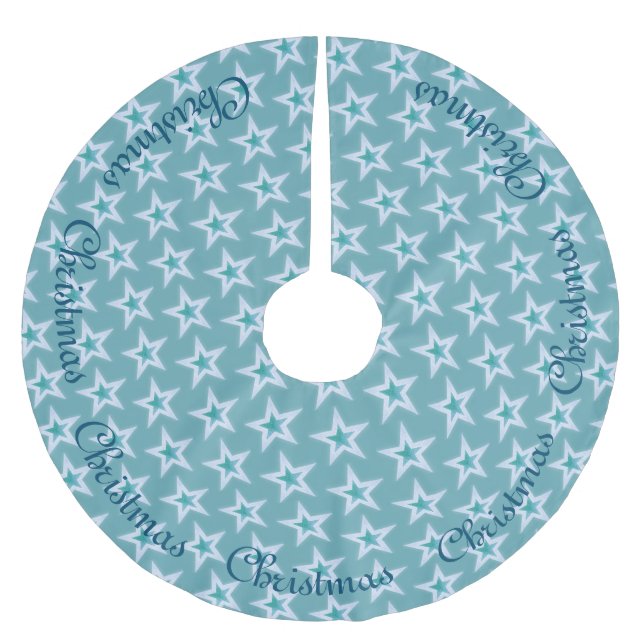 Blue and Silver Christmas Stars Brushed Polyester Tree Skirt (Front)