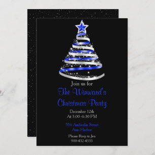 Blue and Silver Christmas Tree Invitation