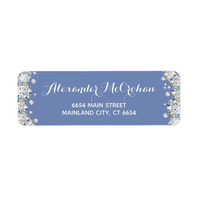 Blue and Silver Diamond Glitter Return Address Label (Front)