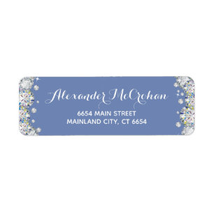 Blue and Silver Diamond Glitter Return Address Return Address Label