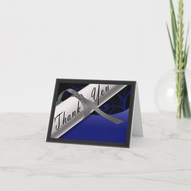 Blue and Silver Diploma Thank You Card (Front)