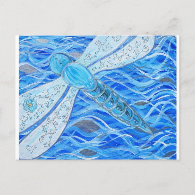 Blue and Silver Dragonfly Painting Postcard (Front)