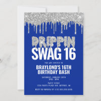 Blue and Silver Drippin Swag 16 Birthday 