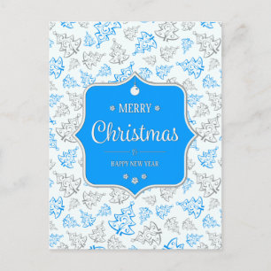 Blue and Silver Elegant Christmas Trees Pattern Holiday Postcard