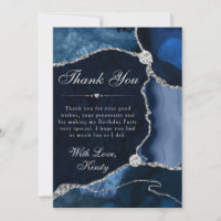 Blue and Silver Faux Glitter Agate Birthday