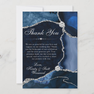 Blue and Silver Faux Glitter Agate Wedding Thank You Card