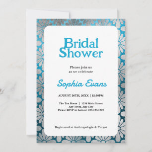 Blue and Silver Floral Border Bridal Shower Invitation