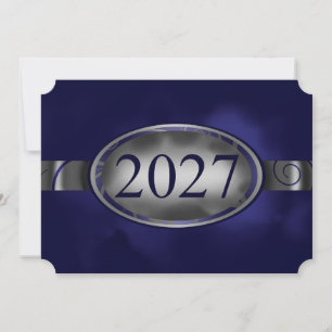 Blue and Silver Floral Button 2027 Card