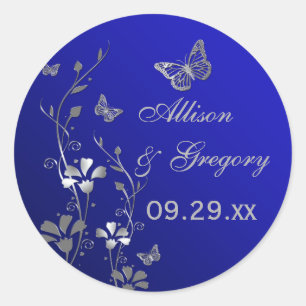 Blue and Silver Floral with Butterflies Sticker
