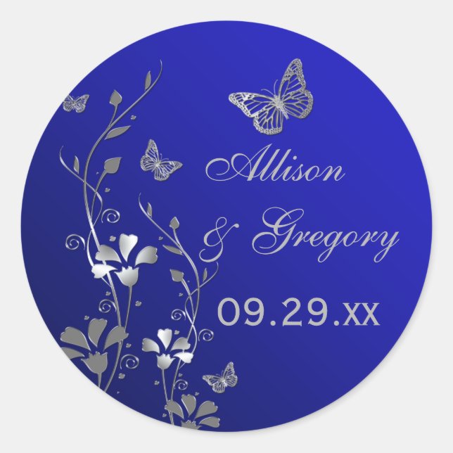 Blue and Silver Floral with Butterflies Sticker (Front)